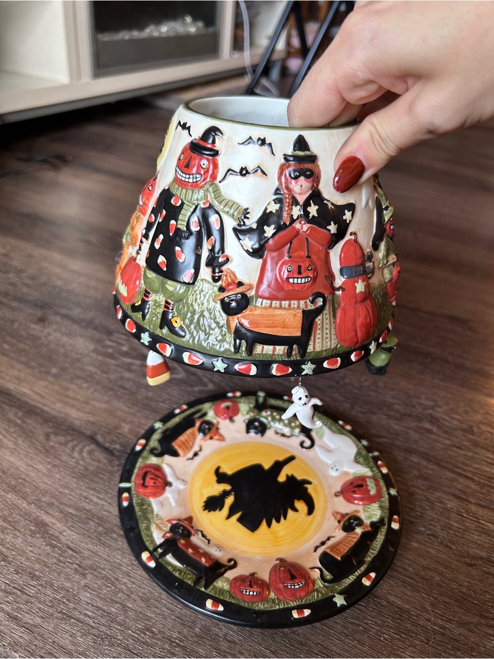 RARE Yankee Candle Teresa Kogut Halloween Ceramic Luminary - Orange Black Green